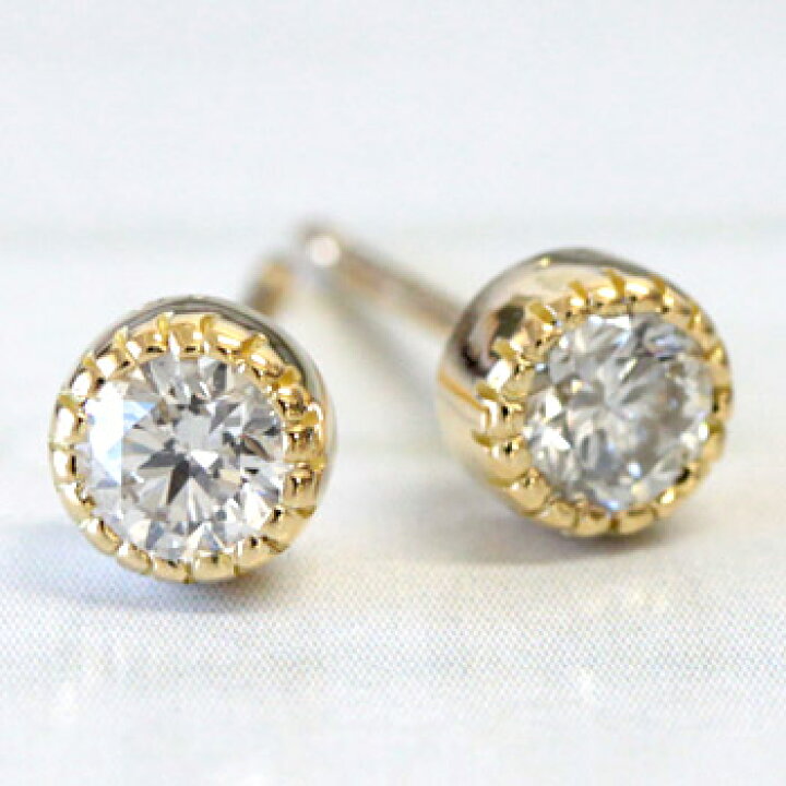 楽天市場】K18 ミル打ちデザイン ダイヤモンド ピアス 0.3ct 18金 