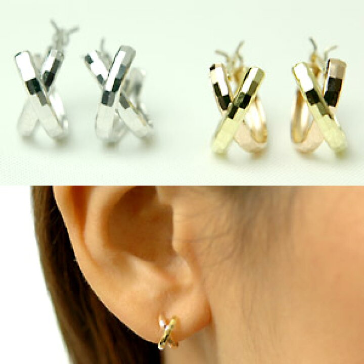 楽天市場】ミラーカット フープピアス 4.6mm×10mm 石なし 地金 K18 