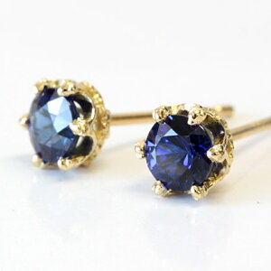 K18 ブルー サファイヤ 4.0mm ピアス <クラウンデザイン> 美しいブルーが魅力 9月の誕生石 サファイア