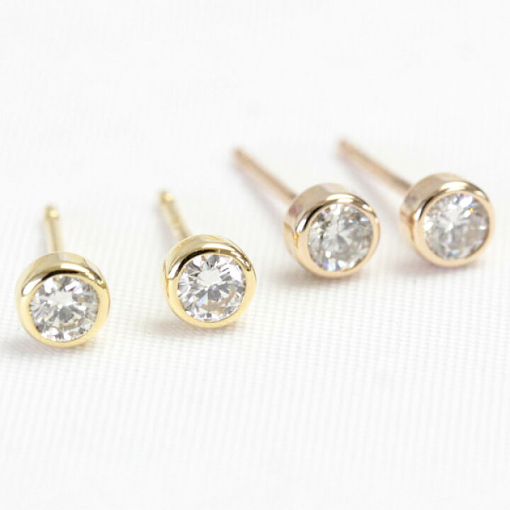 楽天市場】K18 ダイヤモンド ピアス 0.15ct フクリン ベゼル 