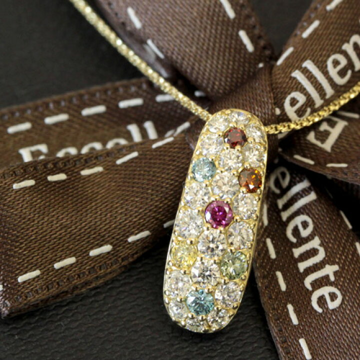 楽天市場】K18 マルチカラー ダイヤモンド ペンダント ネックレス1.0ct 
