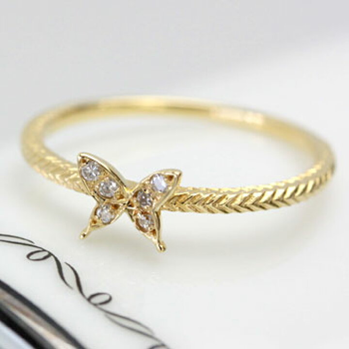 楽天市場】K18 バタフライ 蝶 ダイヤモンド リング 18金 リング  