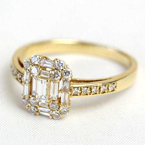 K18 ダイヤモンド リング ダイヤ リング 0.5ct 33石 バゲットカットを使った品の良い仕上がりのダイヤモンドリング  ホワイトゴールド・ピンクゴールド・イエローゴールド 18金 リング SIクラス品質 | ジュエリーエクセレンテ