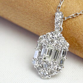 K18 ダイヤモンド ネックレス ダイヤ ネックレス 0.5ct 26石 バゲットカット ペンダントネックレス ホワイトゴールド・ピンクゴールド・イエローゴールド SIクラス品質 45cm