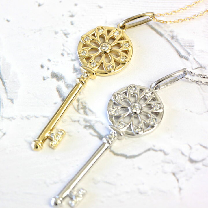 楽天市場】K18 ダイヤモンド ネックレス ＜キー 鍵デザイン＞ 0.07ct 