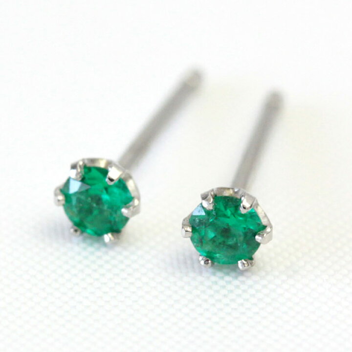 楽天市場】プラチナ エメラルド ピアス 2.3mm pt900 天然エメラルド 5 