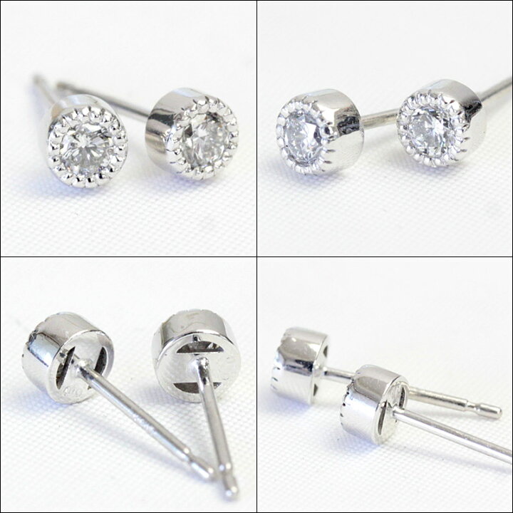 楽天市場】K18 ダイヤモンド ピアス 0.2ct ミル打ち ミルグレイン K18  