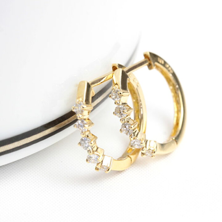 楽天市場】K18 エタニティ ダイヤモンド フープ ピアス 0.2ct 中折式 