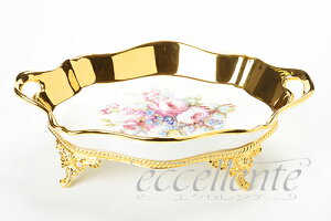 CB-924D イタリア製 脚付トレイ(2ハンドル) Light Pink Roses