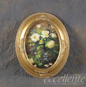 833600790 イタリア製 額絵 花 楕円 グリーン