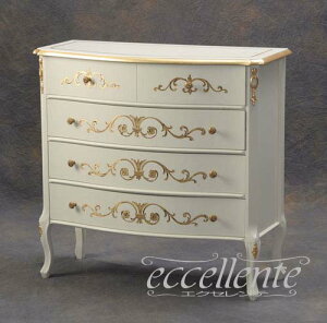 TV-4302IG イタリア製 4段チェスト アイボリー+ゴールド