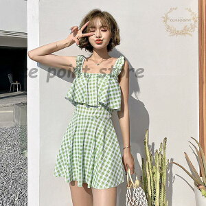 水着 レディース ワンピース 20代 30代 チェック オールインワン 夏休み 体型カバー シンプル カジュアル 半袖 着痩せ 海水浴