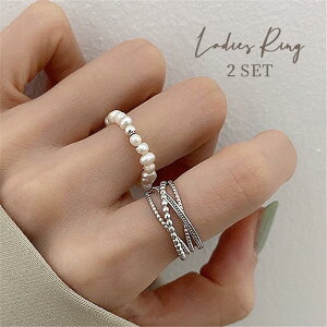 指輪 2点セット リング アクセサリー レディース 女性 婦人 オープンリング フェイクパール クロス おしゃれ かわいい ギフト プレゼント ファッ