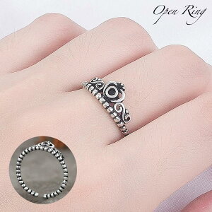 オープンリング 指輪 レディース 女性 アクセサリー ファッション雑貨 小物 ハート ティアラ 王冠 シルバーカラー シンプル ヴィンテージ調 可愛い