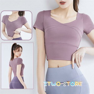 ヨガウェア スポーツTシャツ レディース 半袖 ヨガTシャツ トップス カップ付き 運動着 ランニング スポーツウェア 速乾 夏服 ジムウェア ストレッチ拔群