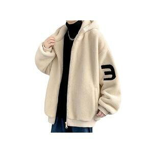 ボアジャケット メンズ フリース ボアアウター パーカー 裏起毛 ジャンパー フード付き もこもこ 防寒 厚手 暖かい ゆったり 通学 通勤