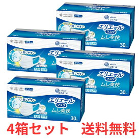 【4箱】 大王製紙 エリエールマスク ムレ爽快 ホワイト ふつうサイズ 30枚入り ウイルス飛沫 かぜ 花粉 ハウスダスト PM2.5 日本製 マスク 不織布 エリエール 【送料無料】