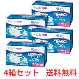 【4箱】 大王製紙 エリエールマスク ムレ爽快 ホワイト 小さめサイズ 30枚入り ウイルス飛沫 かぜ 花粉 ハウスダスト PM2.5 日本製 マスク 不織布 エリエール 【送料無料】