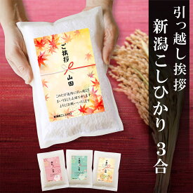 引っ越し 挨拶 粗品 ギフト 米 【和紙袋にラベル 真空 お米 3合 】5個以上で 送料無料 新潟 コシヒカリ 450g 近所 近隣 引越し 品物 メッセージ 御礼 お礼 プチギフト オシャレ 米 アパート マンション 戸建て お歳暮 景品
