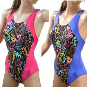 競泳水着 レディース 練習用 お洒落な柄 ポップ フィットネス 水泳教室 スイミング Yバック 穴なし プール 日本製