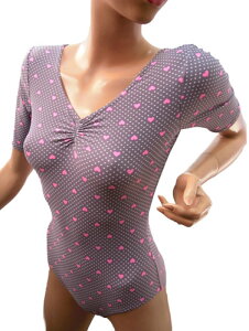 【 Mサイズ 】股下スナップ プリントレオタード らぶり〜 ハート かわいい ミニ ミニハート 明るい グレーが素敵 大人 レオタード バレエ ダンス 体操 新体操 ヨガ ダンス アイススケート ピ