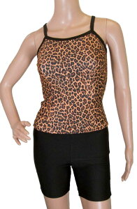 レディース フィットネス水着【 M サイズ 】 肩紐 タイプT&B 水着 豹柄 ブラウン レディース フィットネス スポーツ セパレート タンクタイプ アクアビクス 水中ウォーキング 水中フィット