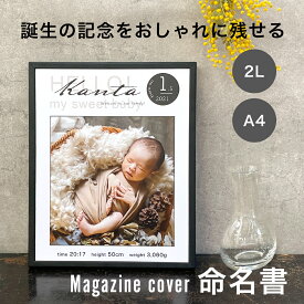 送料無料【雑誌表紙風 命名書】 2L a4 おしゃれ 写真 誕生記念 出産祝い 出産内祝い 男の子 女の子 名入れ オーダー 命名 ベビー メモリアル ギフト 木製 フォトフレーム インスタ映え インテリア 記念品 身長 体重