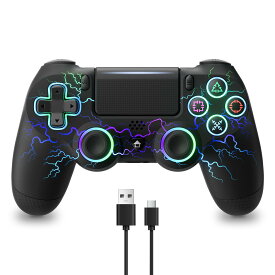 ECHTPower PS4 コントローラー ワイヤレス 無線/有線 ホール効果スティック 背面ボタン RGBライト TURBO連射 振動調整 1000mAhバッテリー ジャイロセンサー搭載 3.5mmイヤホンジャック P3/P4/P4 Pro/Slim/PC/スマホに対応