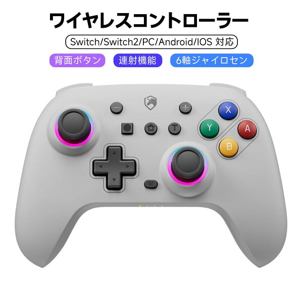 ECHTPower Switch コントローラー ワイヤレス ホール効果スティック RGBライト 背面ボタン付き スイッチ コントローラー TURBO連射 4段階振動調整 6軸ジャイロセンサー 800mAhバッテリー Switch/Switch2/PC/Android/IOSに対応