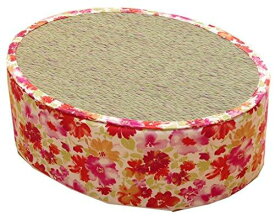 イケヒコ・コーポレーション スツール い草 花柄 『フォンターナ 楕円 スツール』 ピンク 約45×35×H15cm