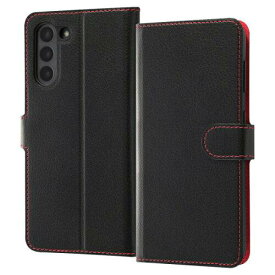 レイ・アウト Galaxy S21 5G 耐衝撃 手帳 シンプル マグネット/ブラック/レッド(RT-GS21ELC1/BR)