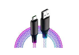 カシムラ USB充電＆同期ケーブル 1.2m A-C レインボーLED 品番:AJ636
