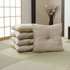 イケヒコ 座布団 洗える 銘仙判 日本製 セット 盆 来客 和室 洋室 和柄 麻の葉 ベージュ 約55×59cm 同色5枚組