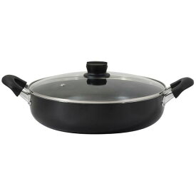 ベストコ 両手鍋 32cm 浅型 ガラス蓋付 IH ガス火対応 大きい 大容量 ブラック NQ-0401 ビストロ・グラン