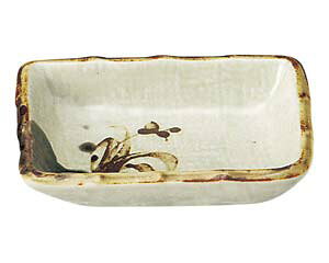 和食器 オ468-758 織部流し芦絵 長角千代口【ECJ】