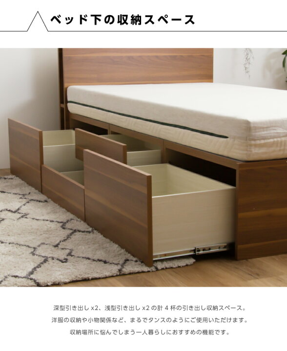 楽天市場】ベッド シングルベッド 収納付き 宮付き チェストベッド  