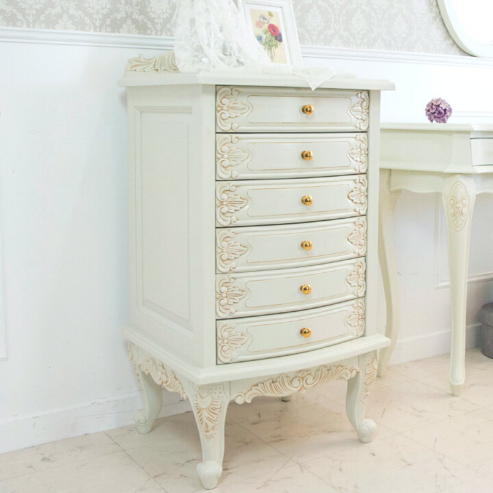 楽天市場 アンティーク 6段チェスト 白 猫脚 チェスト 収納 ホワイトウッド アイボリー エレガント 姫系 姫 輸入家具 ロココ調 白家具 ホワイト 木製 アンティーク調 クラシック たんす 箪笥 タンス 送料無料 通販 3a 0002 家具アイランド