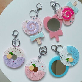 アクセサリー 韓国 チャーム キーリング キーホルダー ミラー 鏡 化粧直し ドーナッツ キャンディ バッグ ポーチ カスタム かわいい おしゃれ レディース 女子 ペア