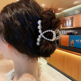 バンスクリップ ヘアアクセサリー 韓国 大きめ ゴールド パール リボン おしゃれ かわいい ヘアクリップ レディース 大人 女子 髪留 まとめ髪 しっかり挟む