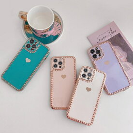 【ガラスフィルム付】 iphone12 ケース 大人かわいい mini pro max iphone11 アイフォン iphoneケース iphonexrケース iphone se 韓国 大人 女子 シンプル メッキ フチスタッズ ハート