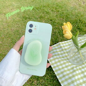 【ガラスフィルム付】 iphone12 ケース mini pro max iphone11 アイフォン iphoneケース iphonexrケース iphone se 韓国 グリーン フラワー グリップ スタンド