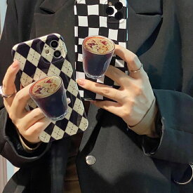【ガラスフィルム付】 iphone12 ケース 大人かわいい mini pro max iphone11 アイフォン iphoneケース iphonexrケース iphone se 韓国 大人 女子 TPU グリップ GRIP コーヒー coffee チェック レディース