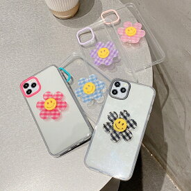 【ガラスフィルム付】 iphone12 ケース 大人かわいい mini pro max iphone11 アイフォン iphoneケース iphonexrケース iphone se 韓国 大人 女子 TPU グリップ GRIP 花 スマイル フラワー クリア レディース