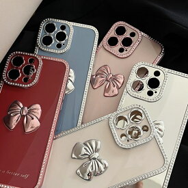 【ガラスフィルム付】 iphone13 ケース 韓国 iphone12 pro mini iphone11 アイフォン iphoneケース iphone13ケース iphone se ケース iphoneseケース かわいい TPU メタリック りぼん リボン シンプル レディース