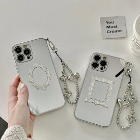 iphone13 ケース 韓国 かわいい iphone12 mini ケース iphone12 pro ケース iphone11 アイフォン iPhone ケース iphonese ケース TPU チャーム シルバー ミラー 鏡 ペア レディース