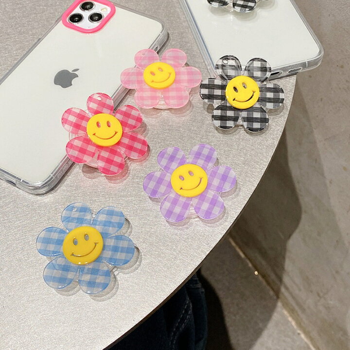 楽天市場 スマホグリップ 韓国 花 グリップトック スマイル ニコちゃん フラワー 花 かわいい 落下防止 スマホリング スマホスタンド Griptok スマホホルダー アクセサリーショップエクラン