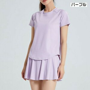 テニスウェア レディース 上下セット ゴルフウェア テニス ゴルフ スポーツウェア ヨガウェア 半袖Tシャツ スカート トレーニング 運動着 吸汗速乾 インナーパンツ付き 体操服 着痩せ ラン