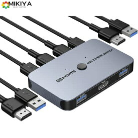 「2023」KVMスイッチ、ABLEWE HDMI KVM切替器 2入力1出力 PC切替器 4K解像度 HDモニター マウス キーボード プリンター共有できる切替器 電源不要 USBケーブル2本とHDMIケーブル2本付き