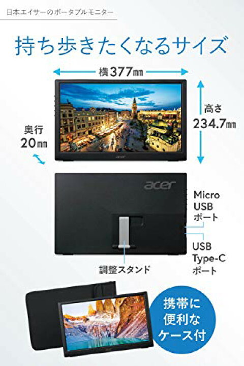 楽天市場】Acer 15.6型モバイルモニター 重さ0.97kg 薄さ2cm PM161Qbu 