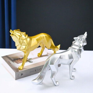 【在庫限り】置物 ポリゴンオオカミ 狼 風水 全2色 ゴールドorシルバー おしゃれ(N)